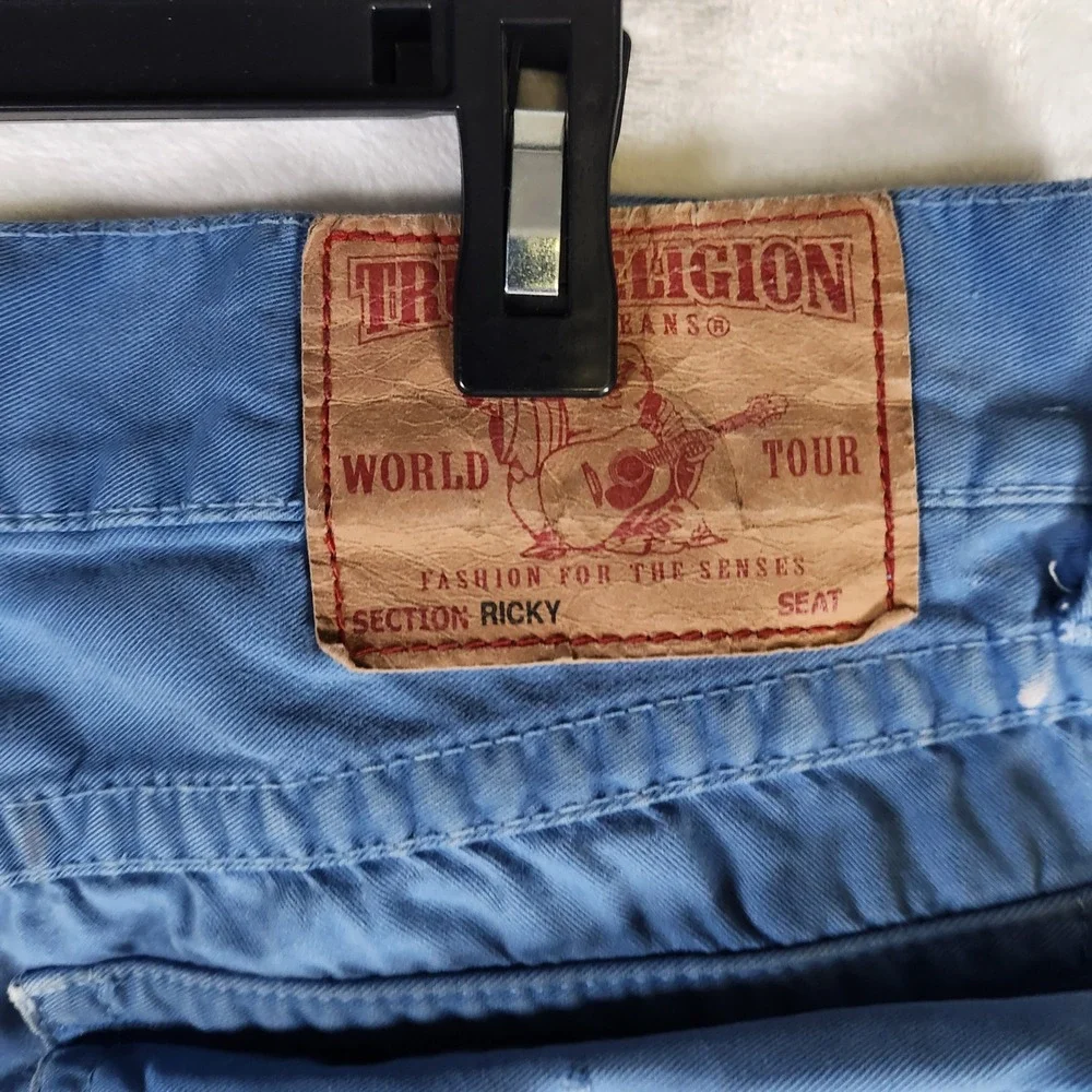 True Religion Mens Blue Pants Size 33 Distressed Denim‎ Jeans